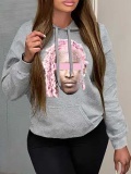 LW Plus Size Figure Print Kangaroo Pocket Hoodie