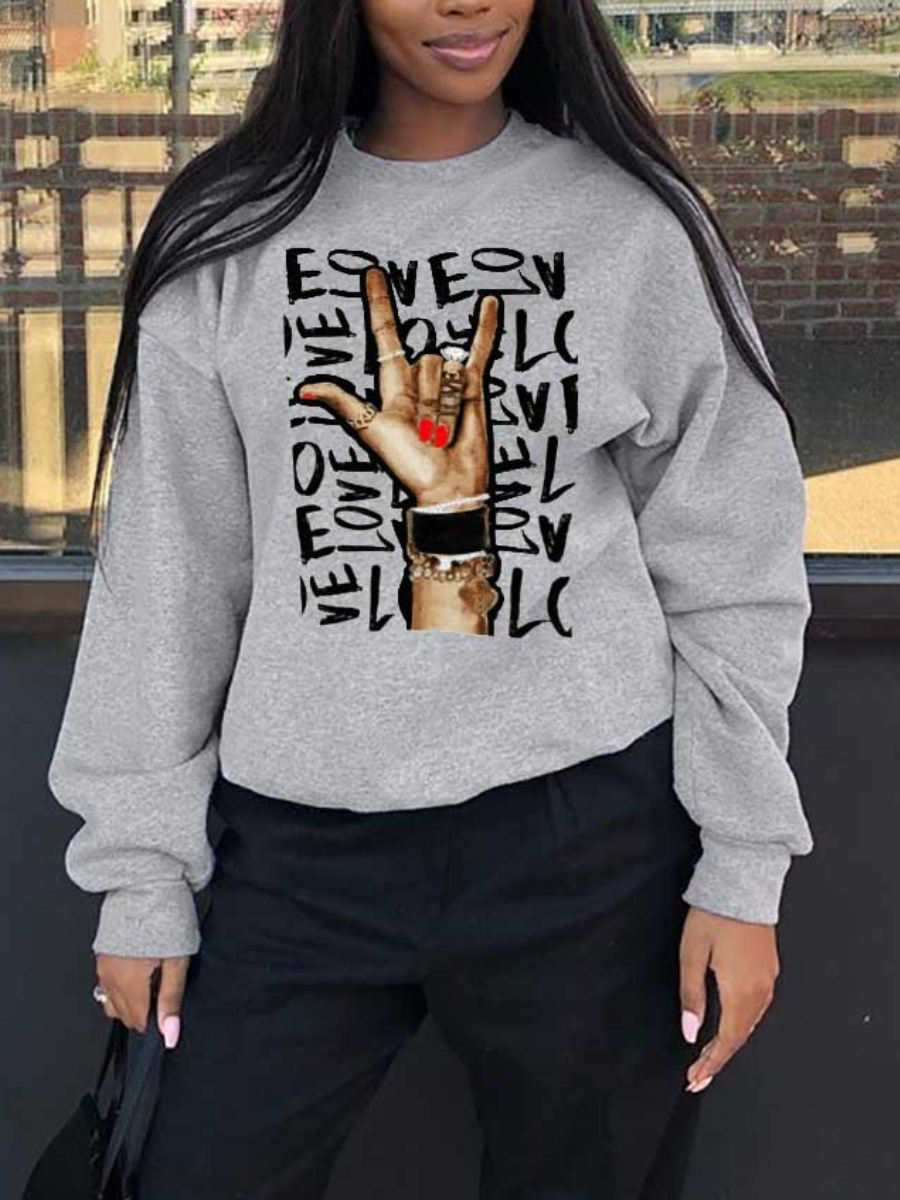 LovelyWholesale Plus Size Letter Print Sweatshirt Fall Long Sleeve Casual Round Neck  5X Spring Summer 2024