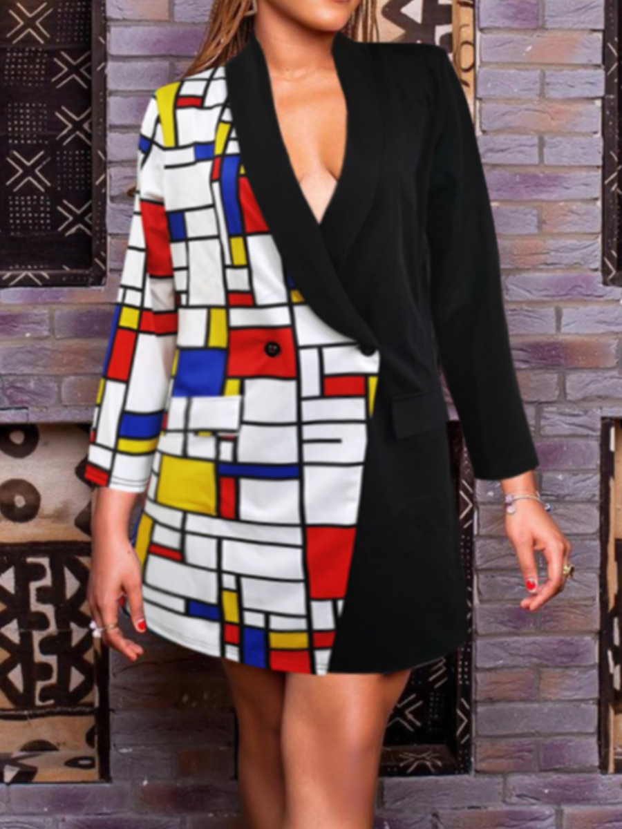 LW BASICS Geometric Print Patchwork Blazer Dress