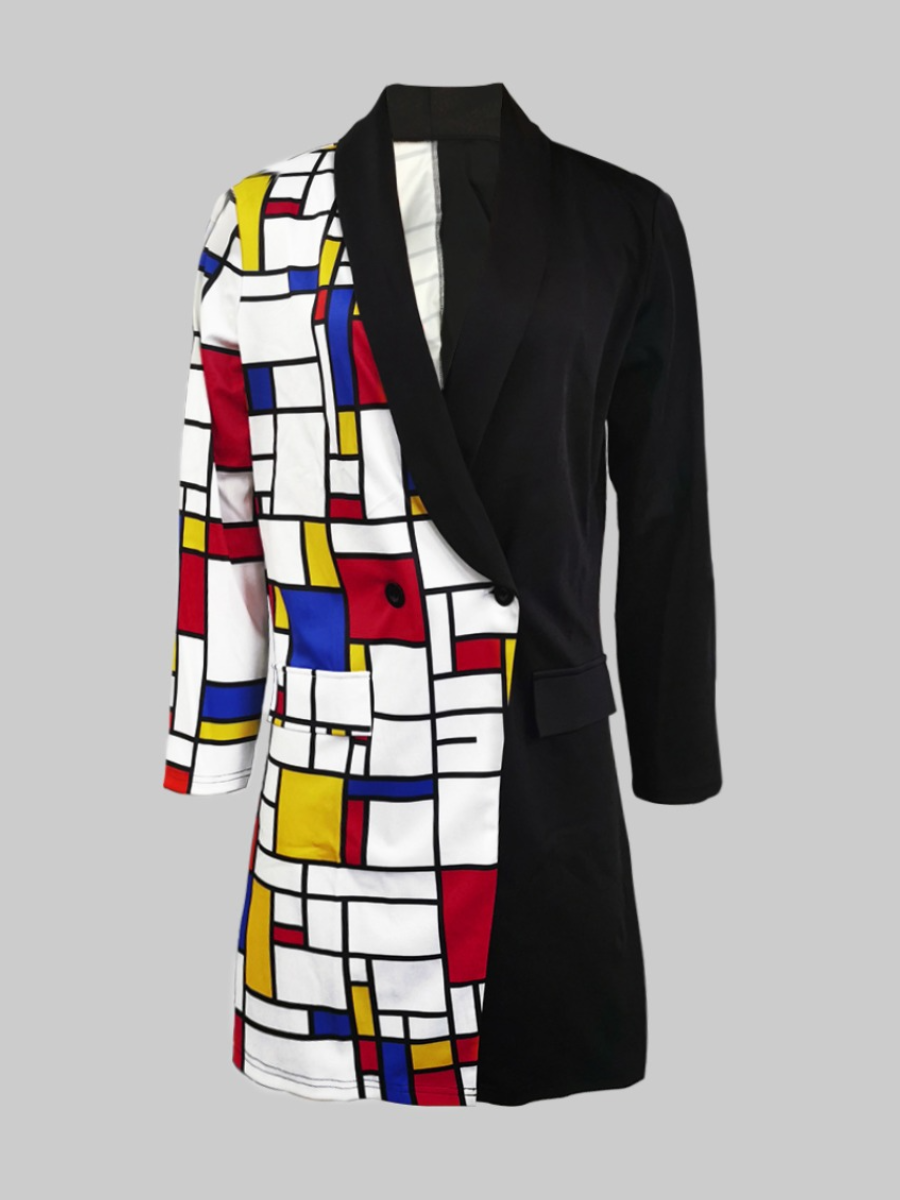 LW BASICS Geometric Print Patchwork Blazer Dress