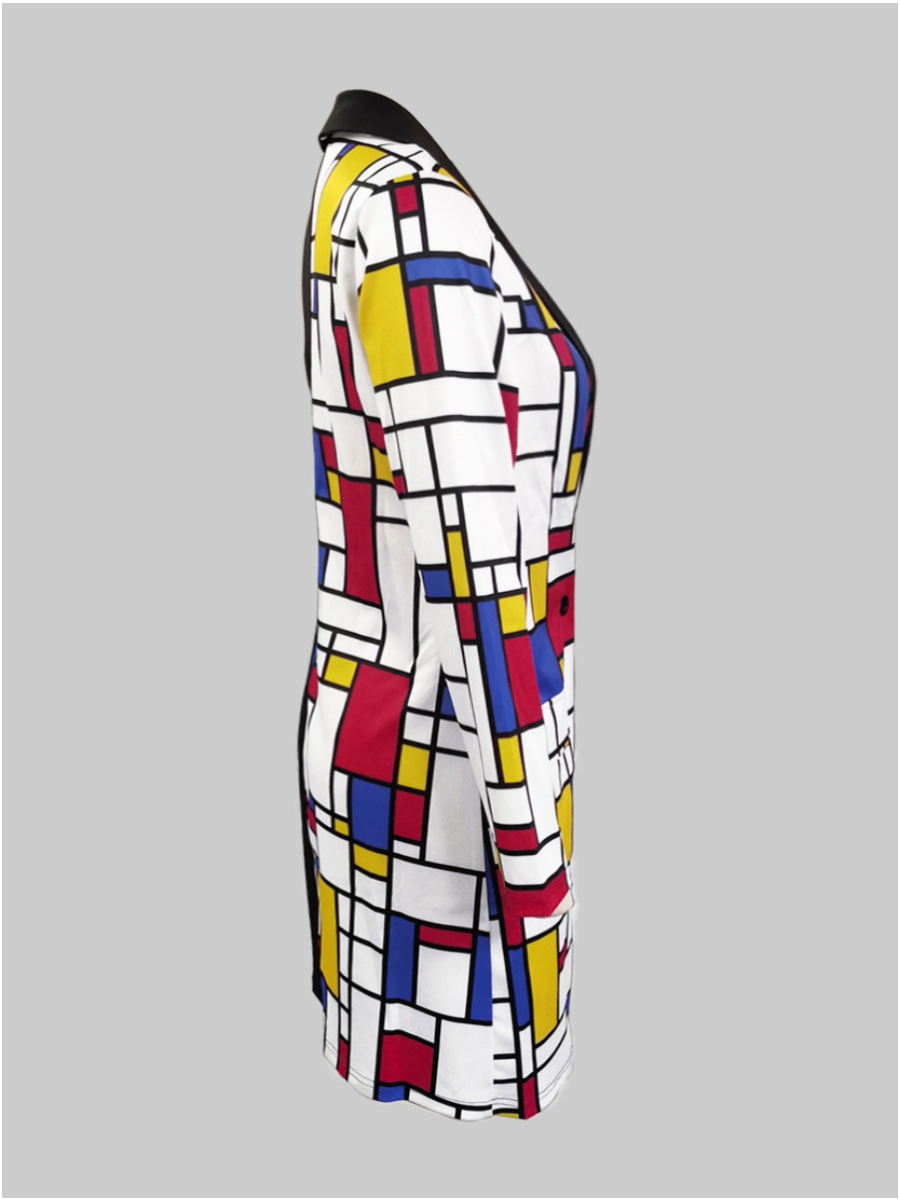 LW BASICS Geometric Print Patchwork Blazer Dress
