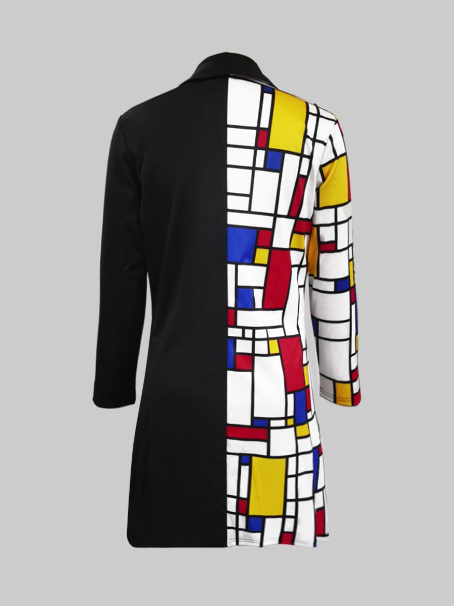 LW BASICS Geometric Print Patchwork Blazer Dress