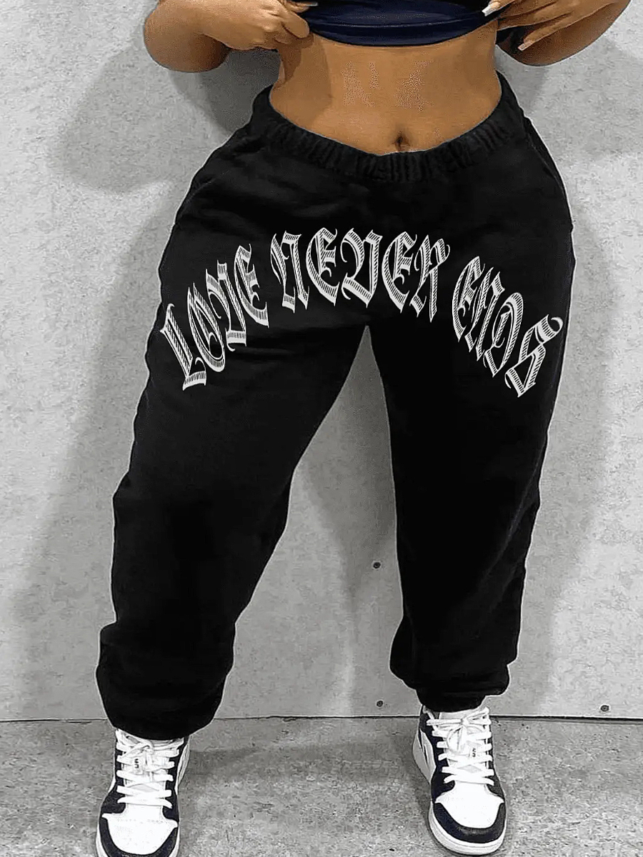 LW Plus Size Letter Print Pocket Design Sweatpants