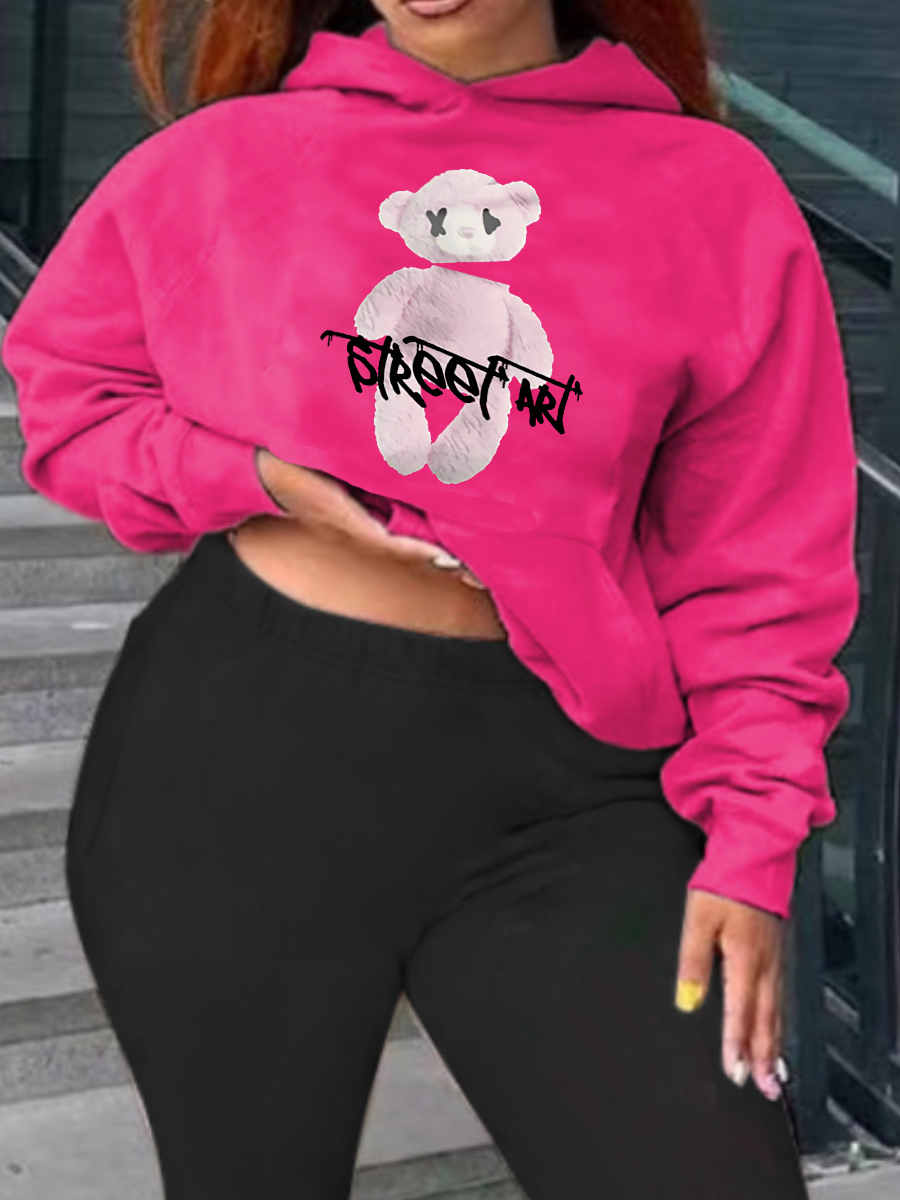 LW Plus Size Cartoon Letter Print Hoodie