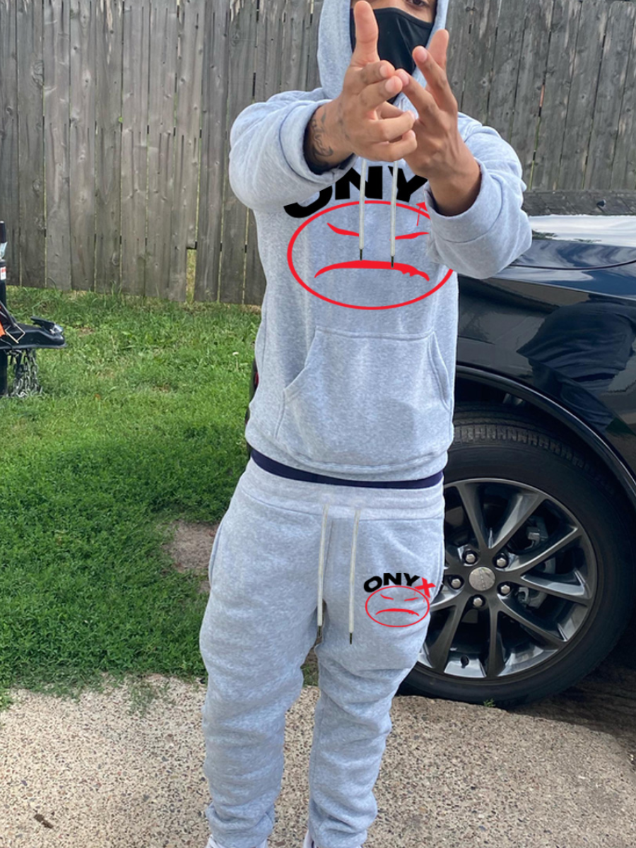 LW Men Letter Print Kangaroo Pocket Design Tracksuit Set