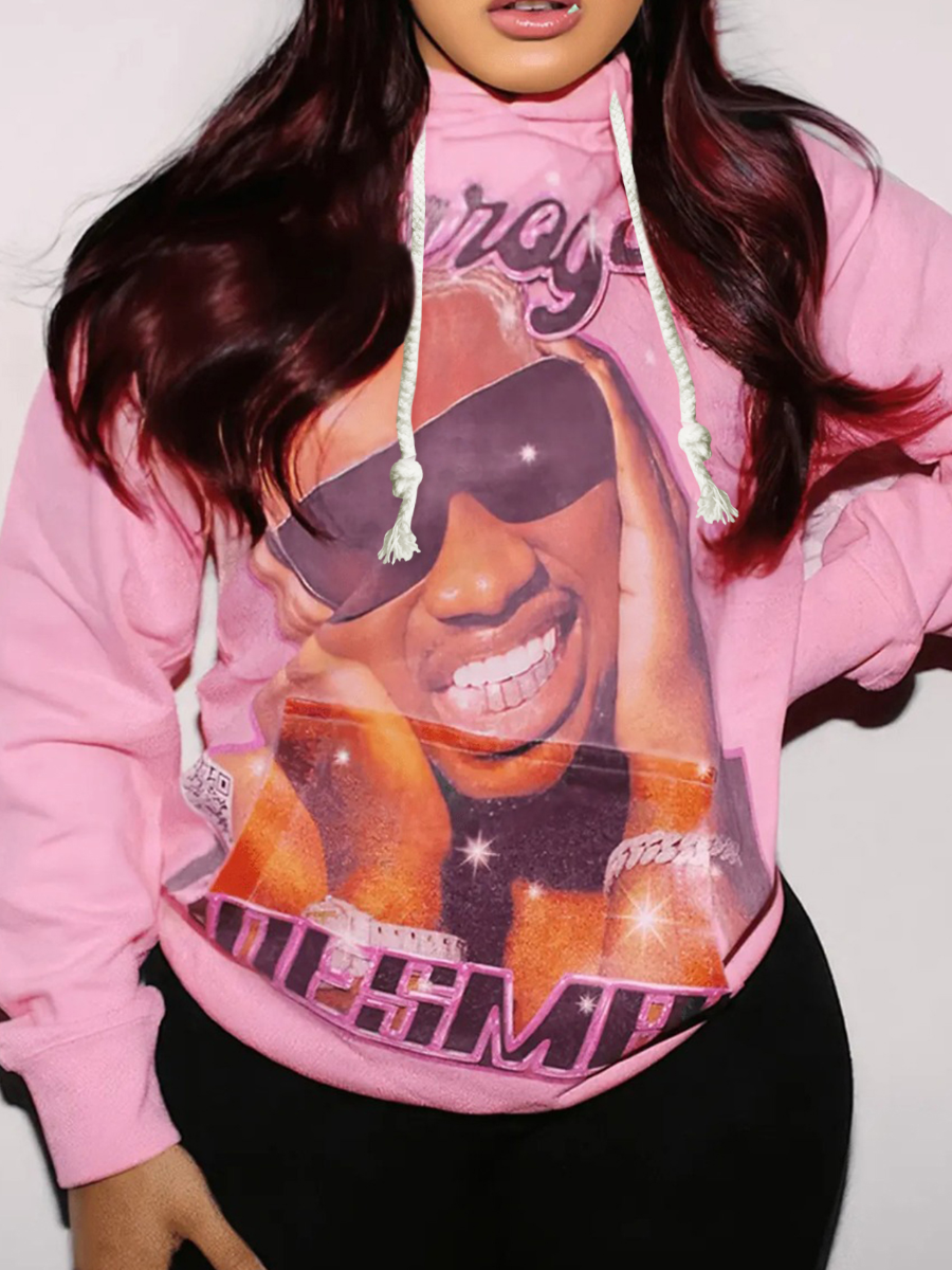 LW Plus Size Figure Letter Print Kangaroo Pocket Hoodie