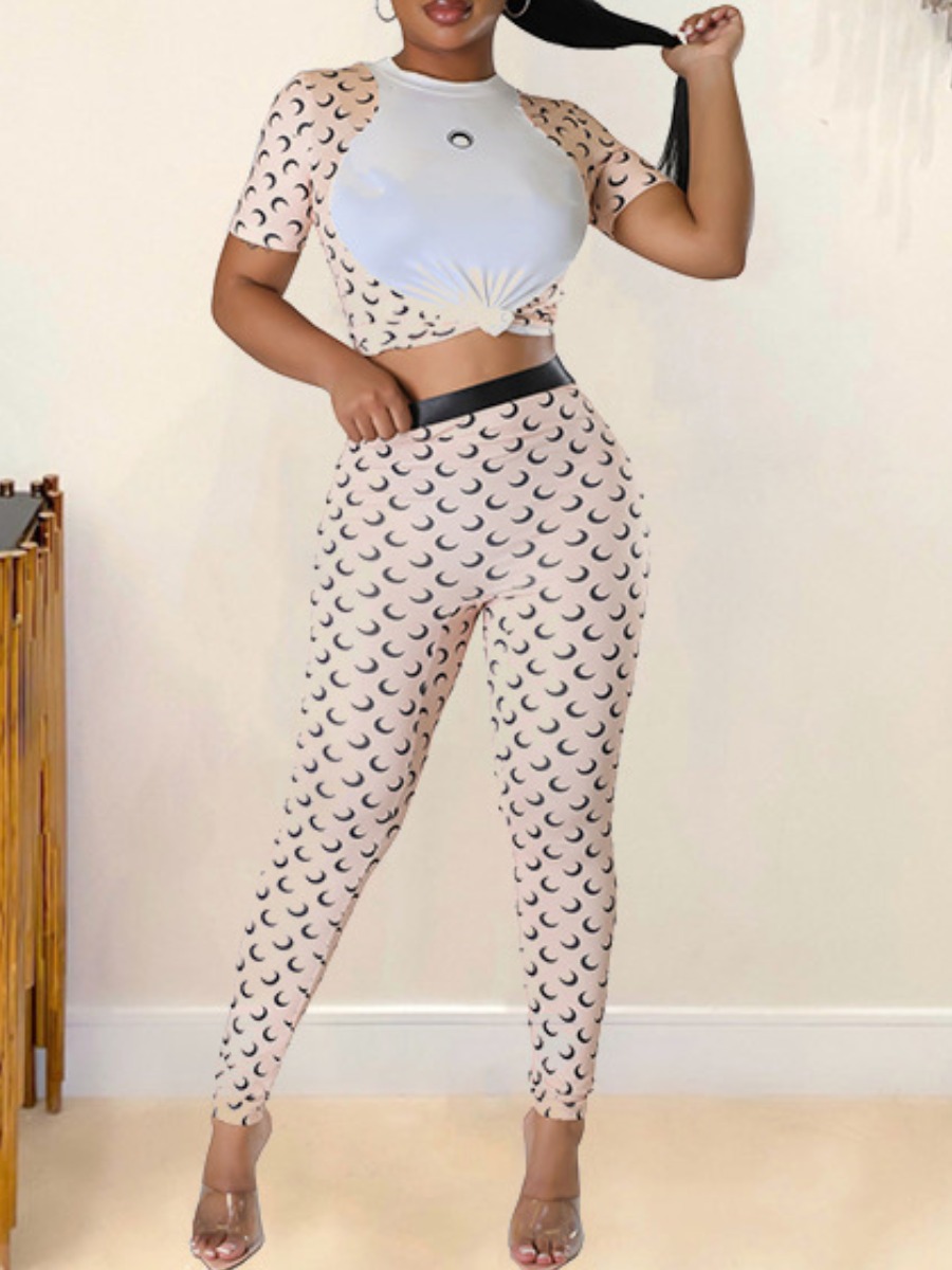 LW Plus Size Moon Print High Waist Skinny Pants Set