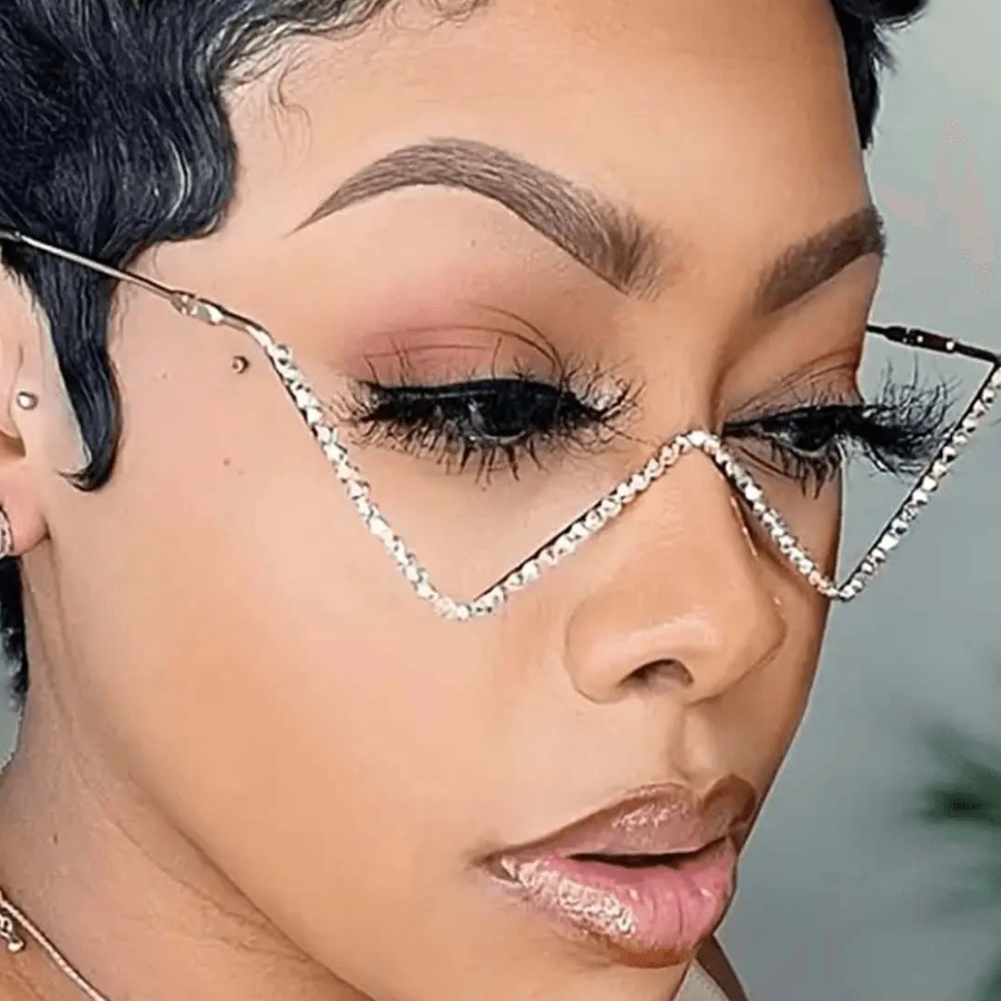 LW Rhinestone Decor Triangle Shaped Sunglasses