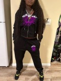 LW Spider Web Letter Print Pants Set