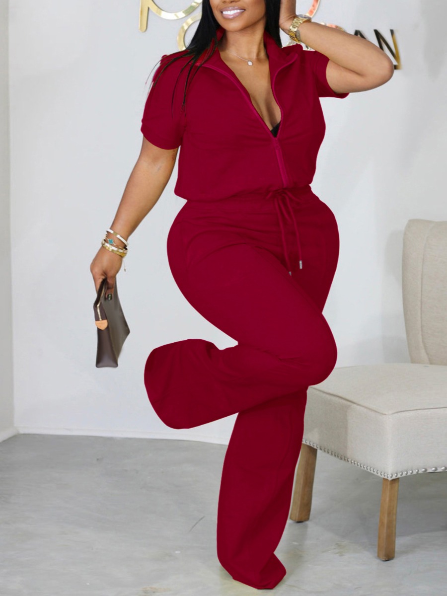 LW BASICS Plus Size Zipper Design Flared Pants Set