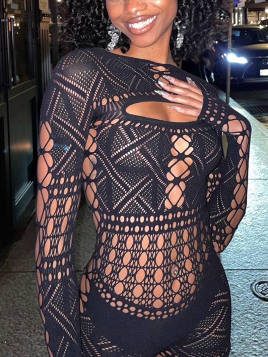 LovelyWholesale SXY Cut Out Skinny Stretchy Romper Spring Long Sleeve Sxy Cut Out Round Neck Spring Summer 2024