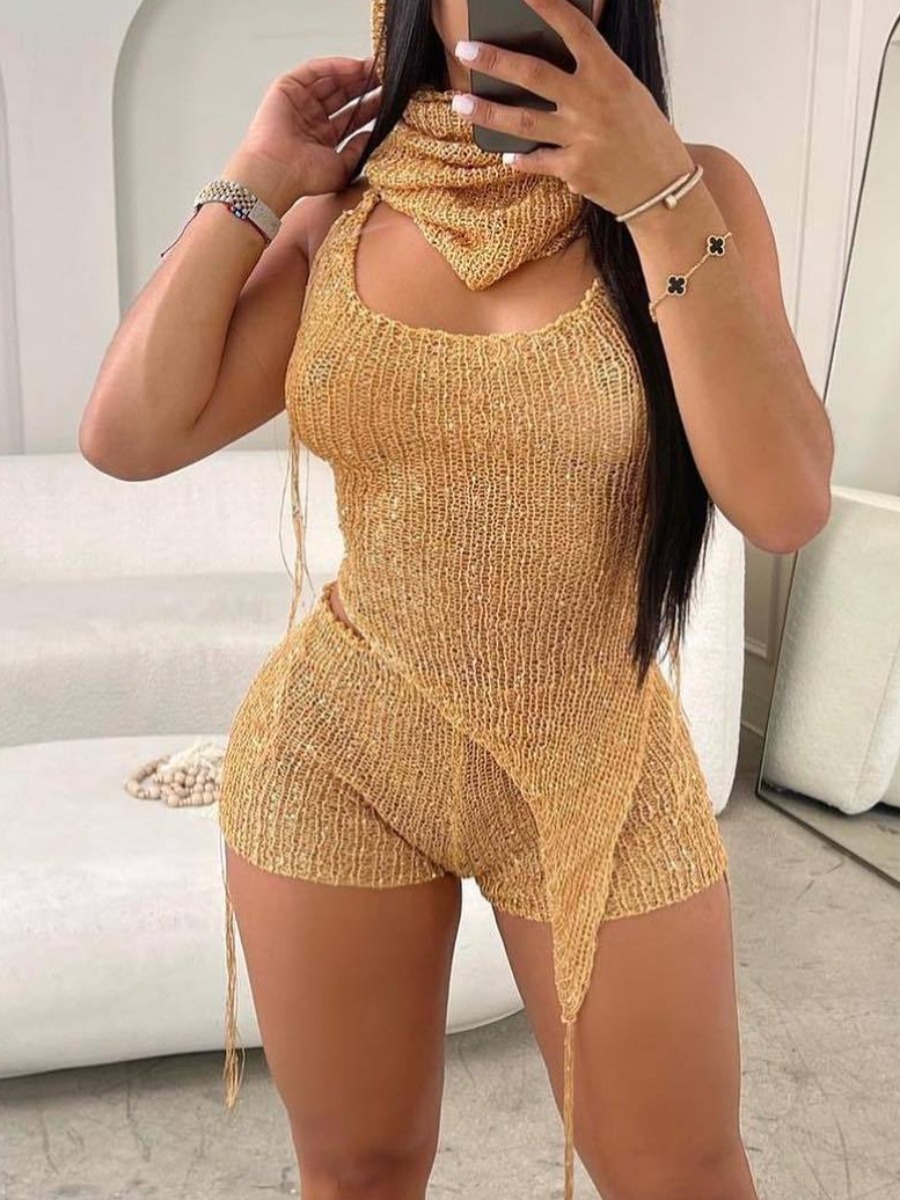 LW SXY Sequined Backless Skinny Shorts Set