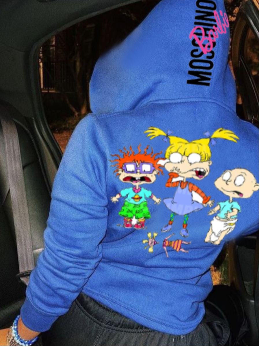 LW Cartoon Letter Print Hoodie