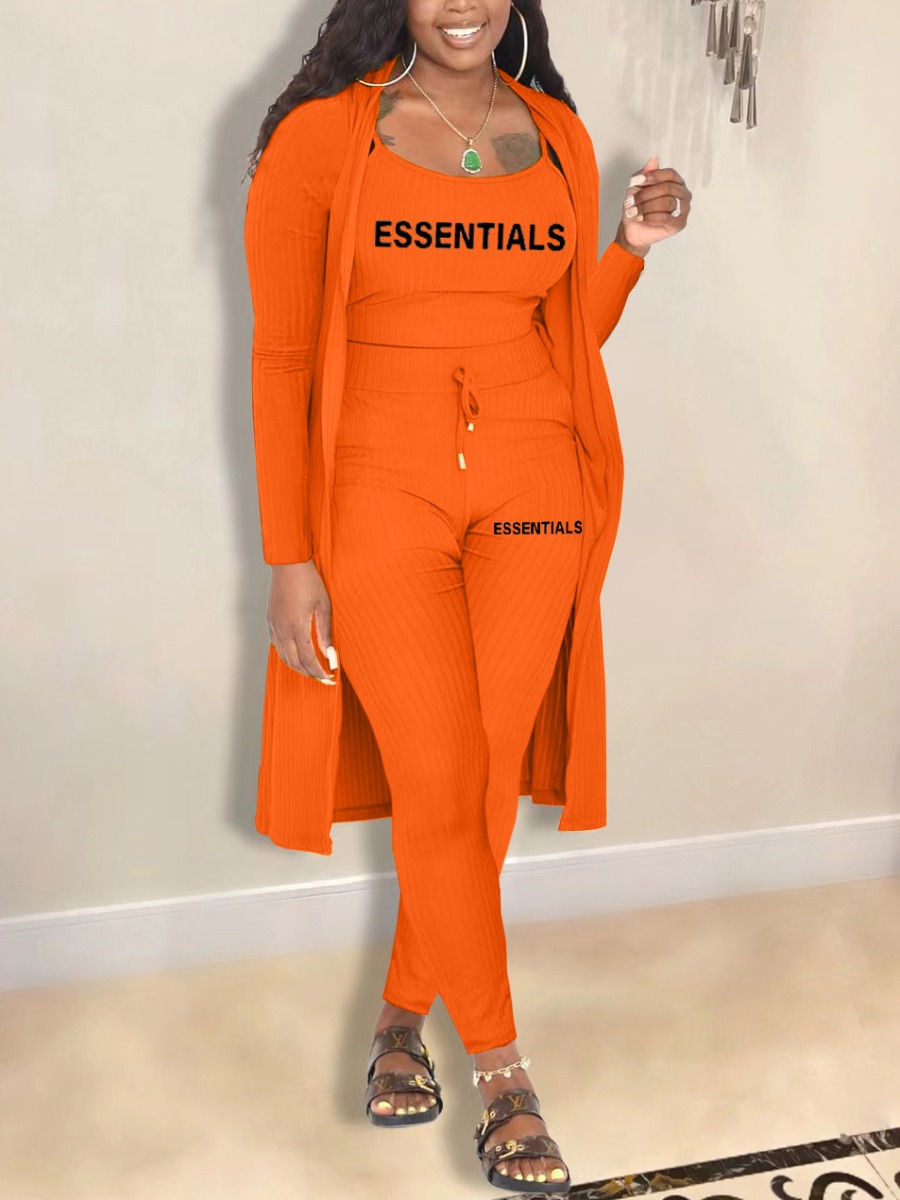 LW Plus Size Crop Top Essentials Letter Print Three Piece Pants Set