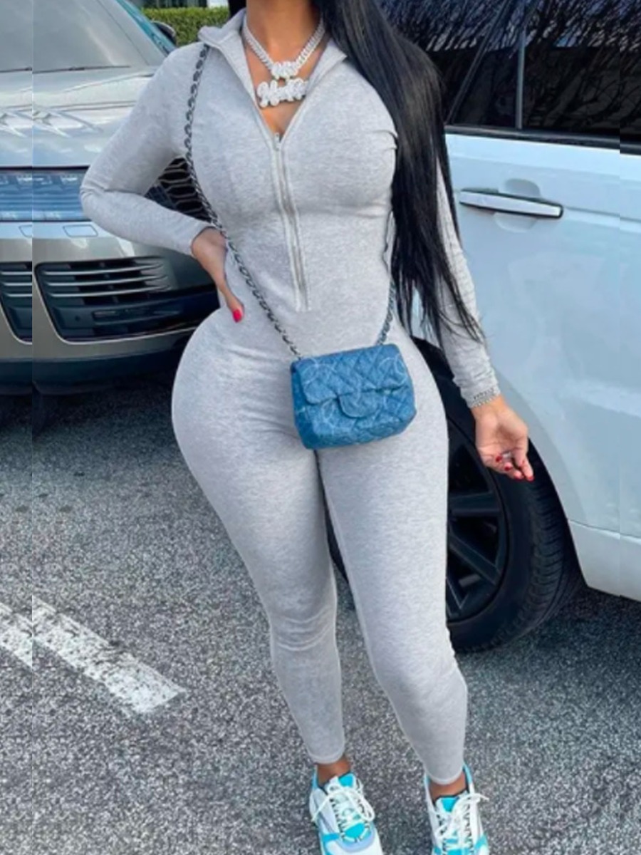 LW Plus Size Zipper Design Skinny Jumpsuit