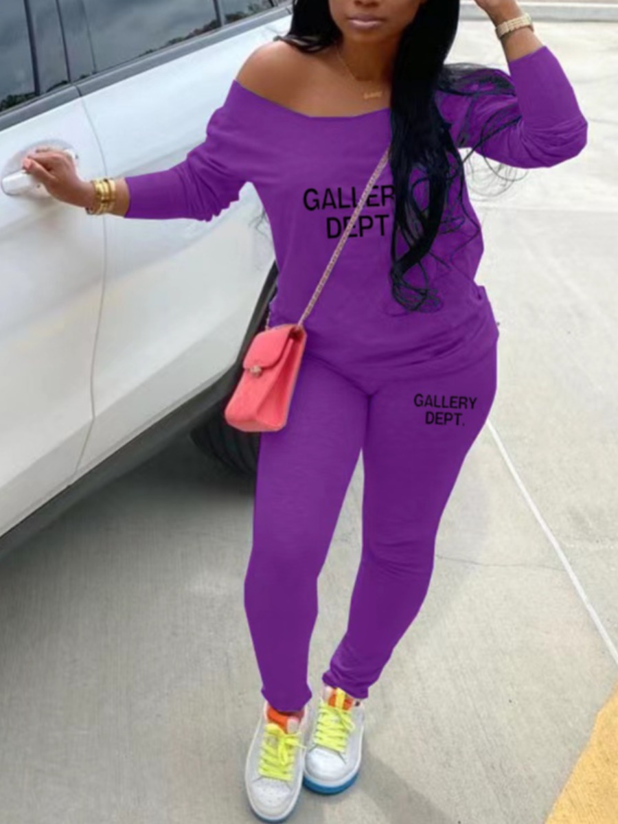 LW Plus Size Round Neck Letter Print Pants Set