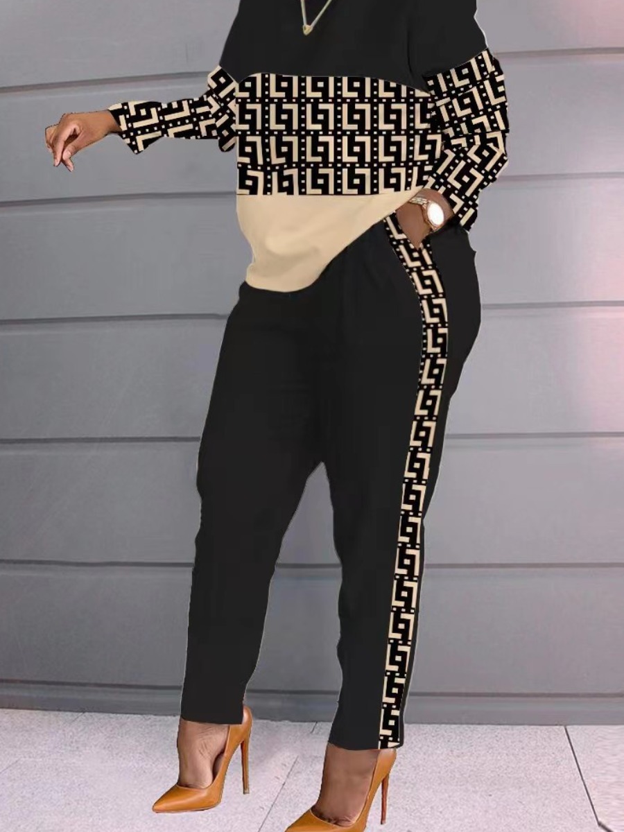 LW Plus Size Geometric Print Patchwork Pants Set