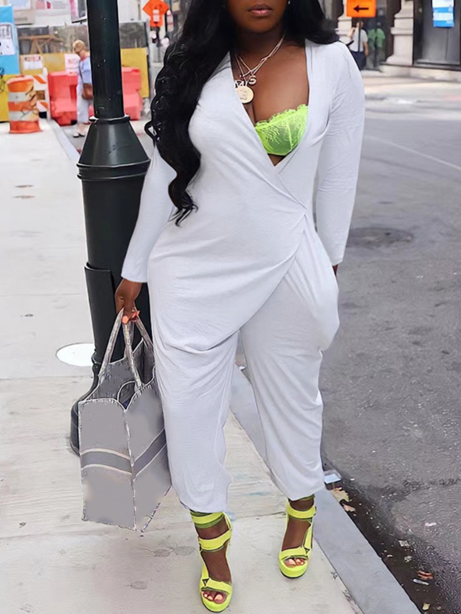 LW Plus Size V Neck Pocket Design Jumpsuit
