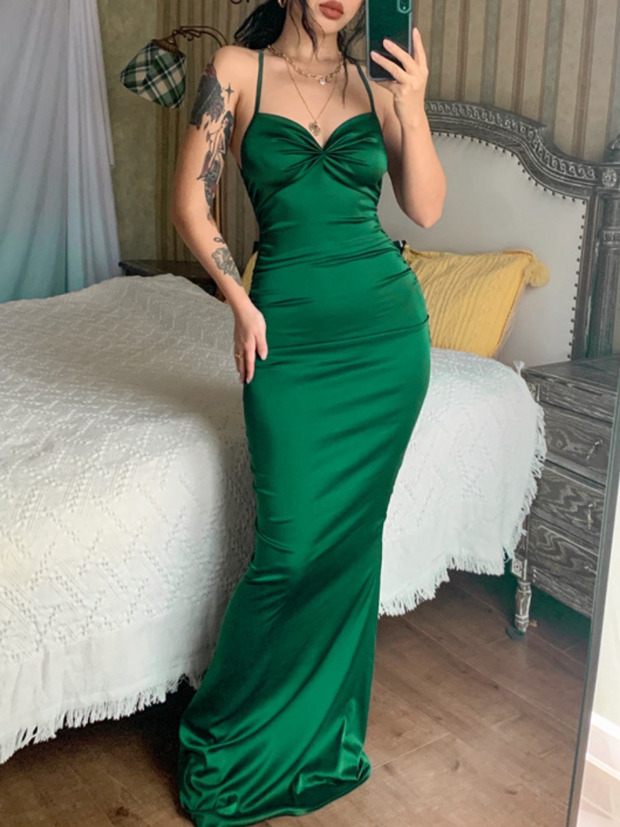 LW Backless Ruched Mermaid Dress