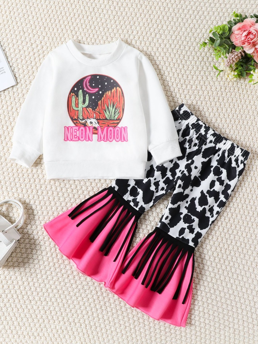 LW COTTON Girl Cow Letter Print Tassel Design Flar