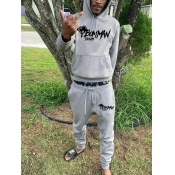 LW Men Letter Print Kangaroo Pocket Design Tracksu