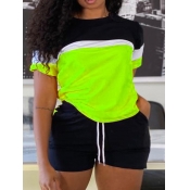 LW Plus Size Patchwork Drawstring Shorts Set