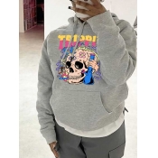 LW Plus Size Skull Head Letter Print Kangaroo Pock