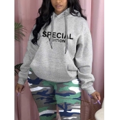 LW Plus Size Letter Print Kangaroo Pocket Hoodie