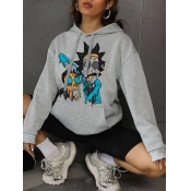 LW Plus Size Cartoon Print Kangaroo Pocket Hoodie