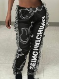 LW Letter Mixed Print Tassel Design Pants