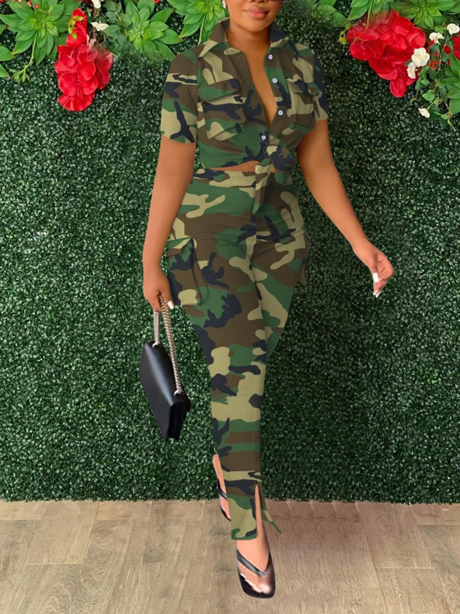 LW Camo Print Side Pocket Cargo Pants Set