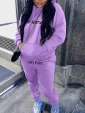 LW Plus Size Essentials Letter Print Kangaroo Pocket Tracksuit Set