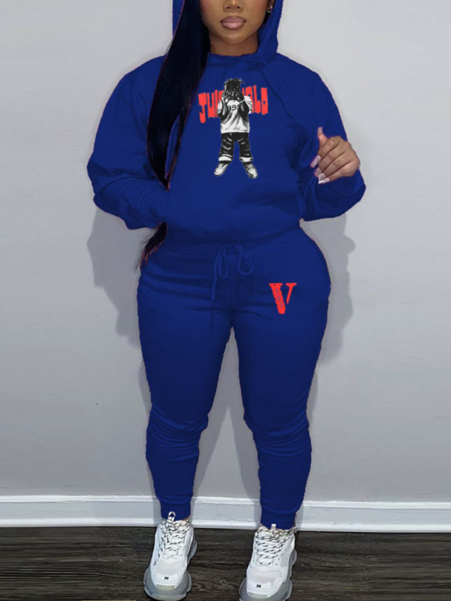 LW Plus Size Figure Letter Print Kangaroo Pocket Tracksuit Set