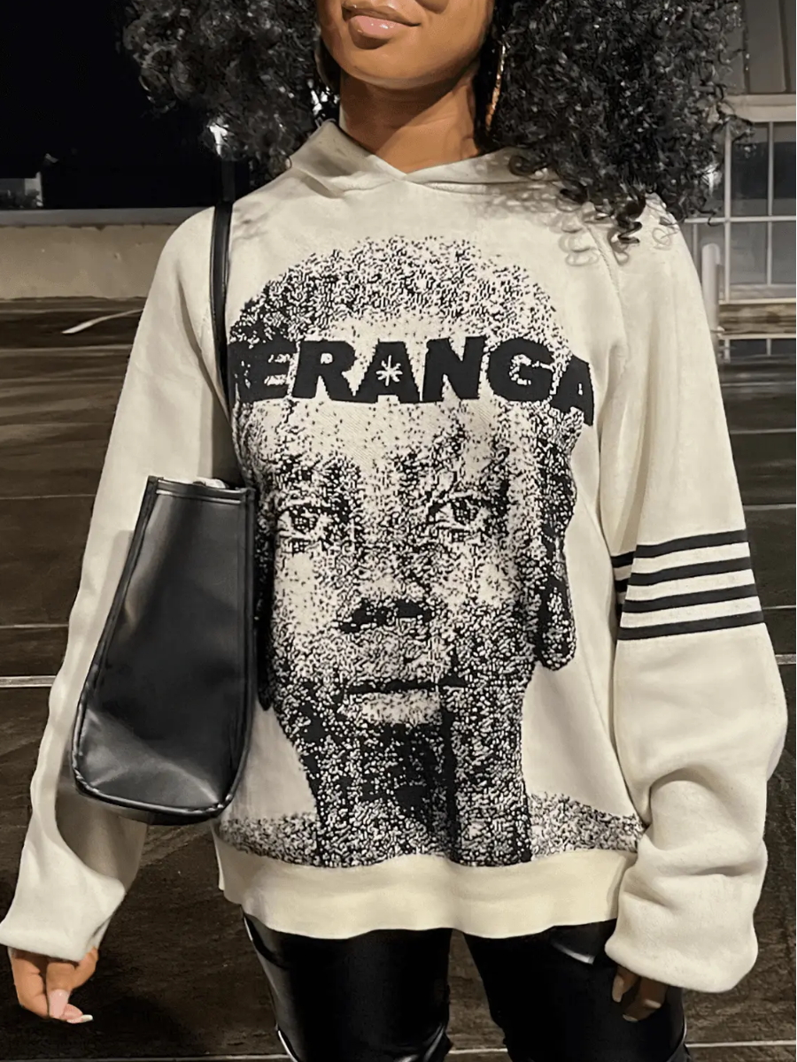 LW Figure Letter Print Kangaroo Pocket Hoodie