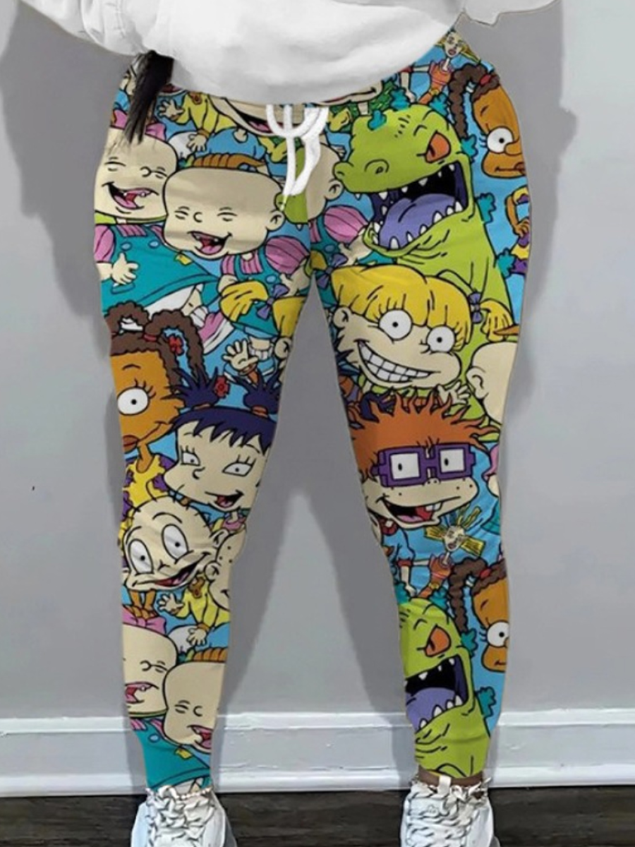LovelyWholesale Cartoon Letter Print Drawstring Pants Spring|Fall Nine Points Sleeve Casual Drawstring Spring Summer 2024