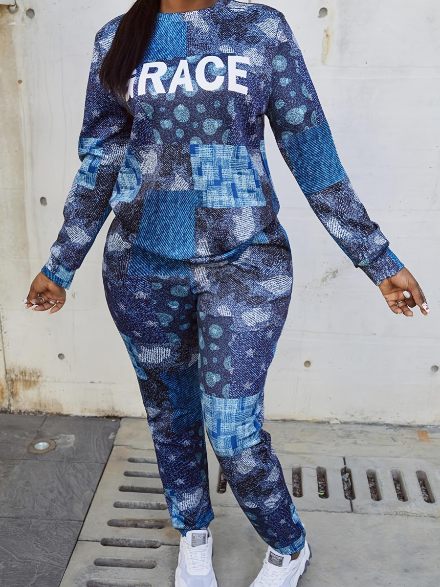 LW Plus Size Mixed Letter Print Pants Set