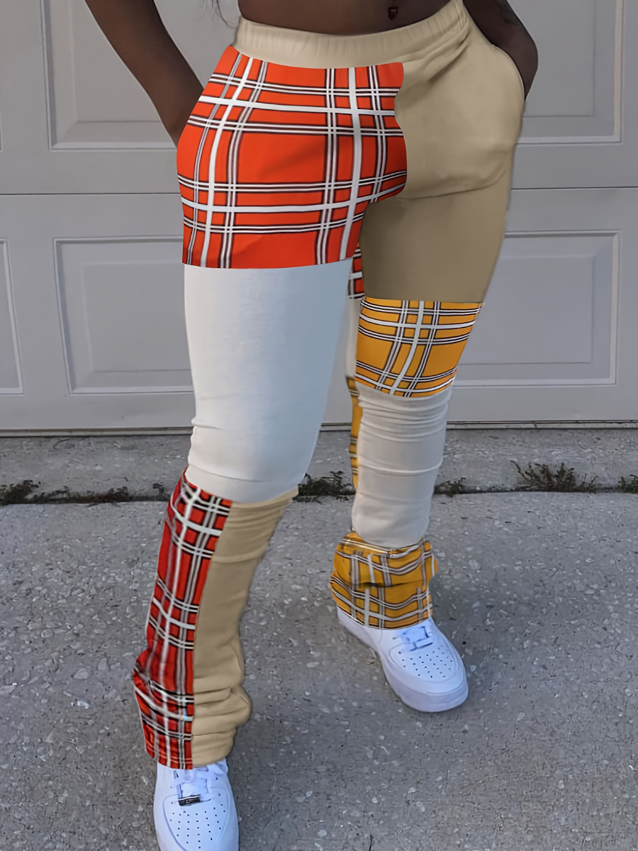 LovelyWholesale Plus Size Plaid Print Pocket Design Skinny Pants Spring|Fall Casual Pocket Design  4X Spring Summer 2024