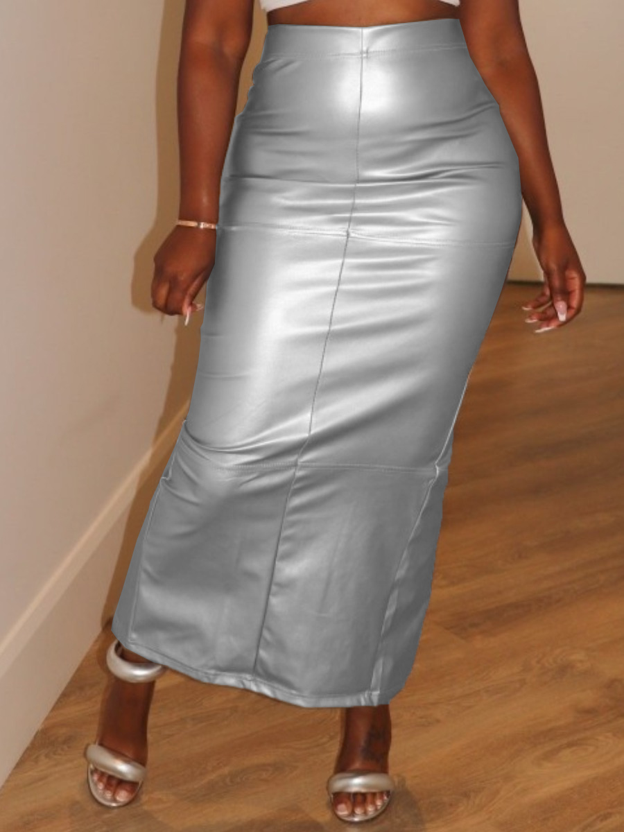 LW Faux Leather Slit High Waist Skirt