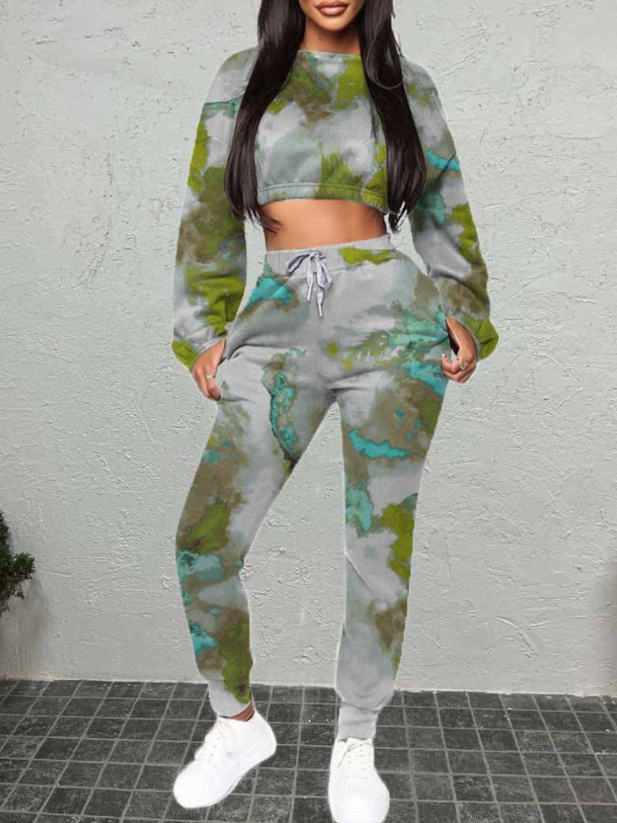 LW Crop Top Tie Dye Drawstring Pants Set