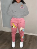 LW Cartoon Print Kangaroo Pocket Tracksuit Set