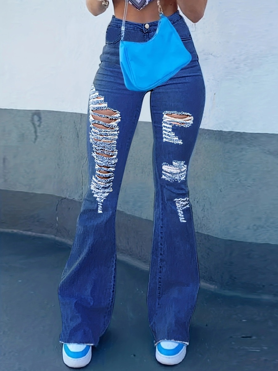 LW Ripped Raw Edge Flared Stretchy Jeans