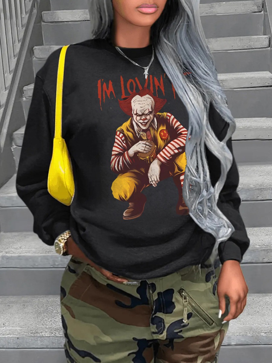 LovelyWholesale Figure Letter Print Sweatshirt Fall Long Sleeve Casual Pattern Round Neck Spring Summer 2024