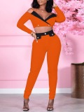 LW Strappy Crop Top Button Design Skinny Pants Set