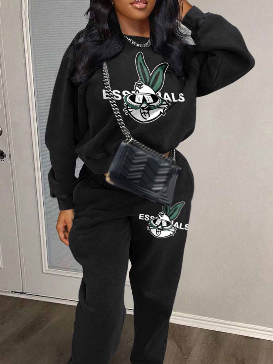 LW Plus Size Cartoon Letter Print Loose Pants Set