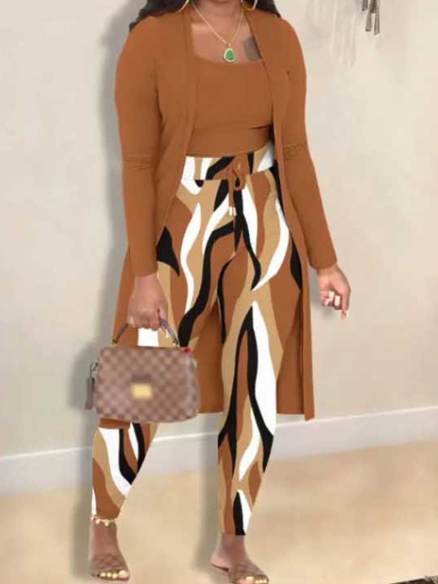 LW Cami Mixed Print Drawstring Three Piece Pants Set