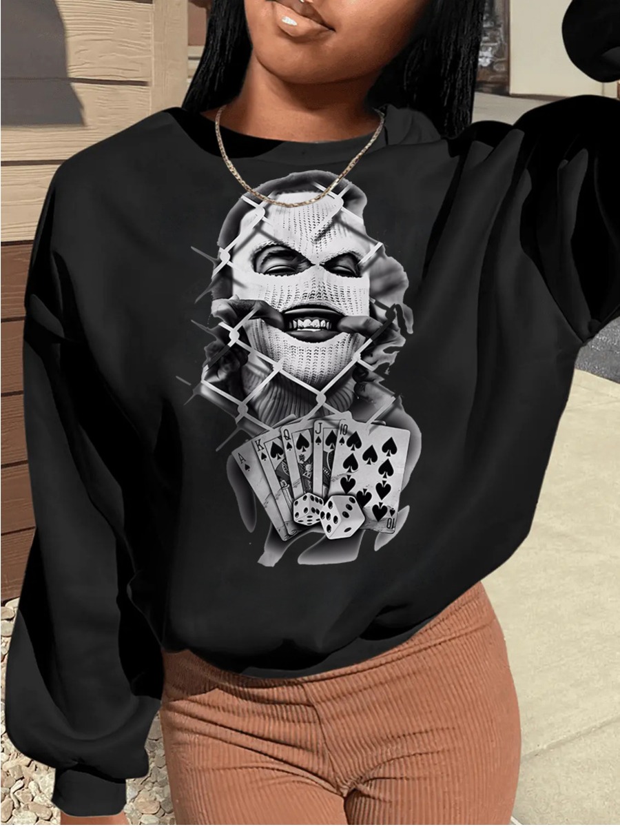 LW Masked Face Poker Print Sweatshirt