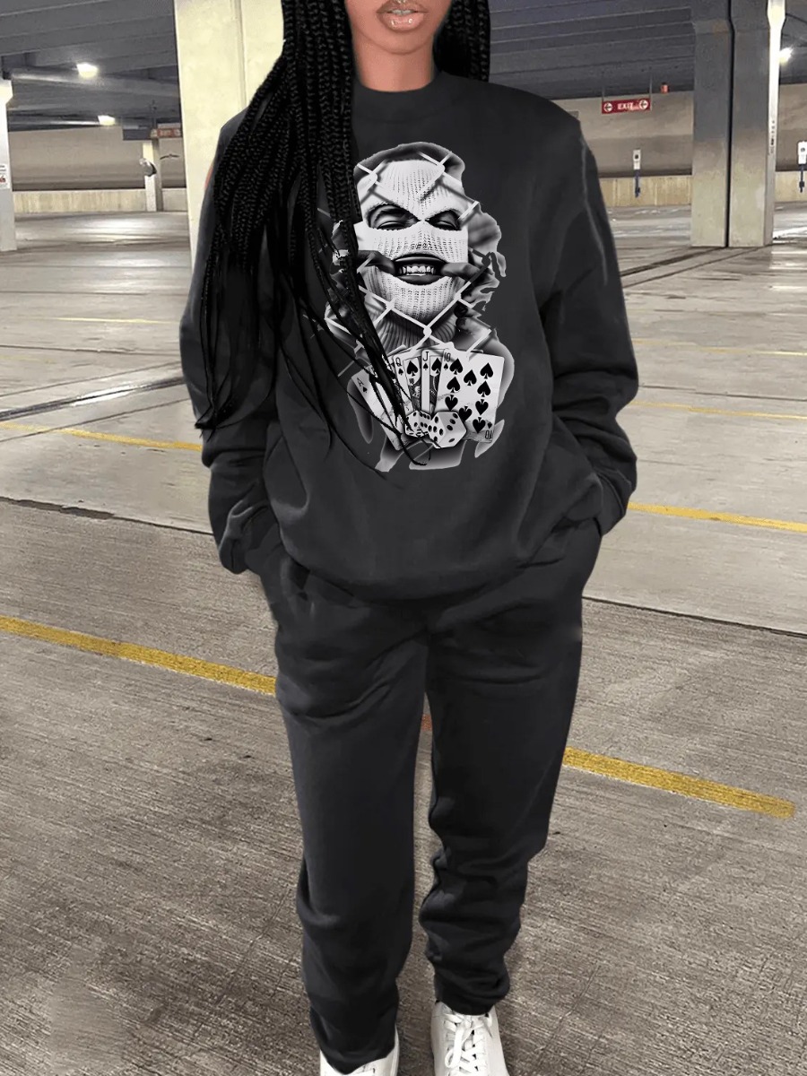 LW Masked Face Poker Print Sweatshirt