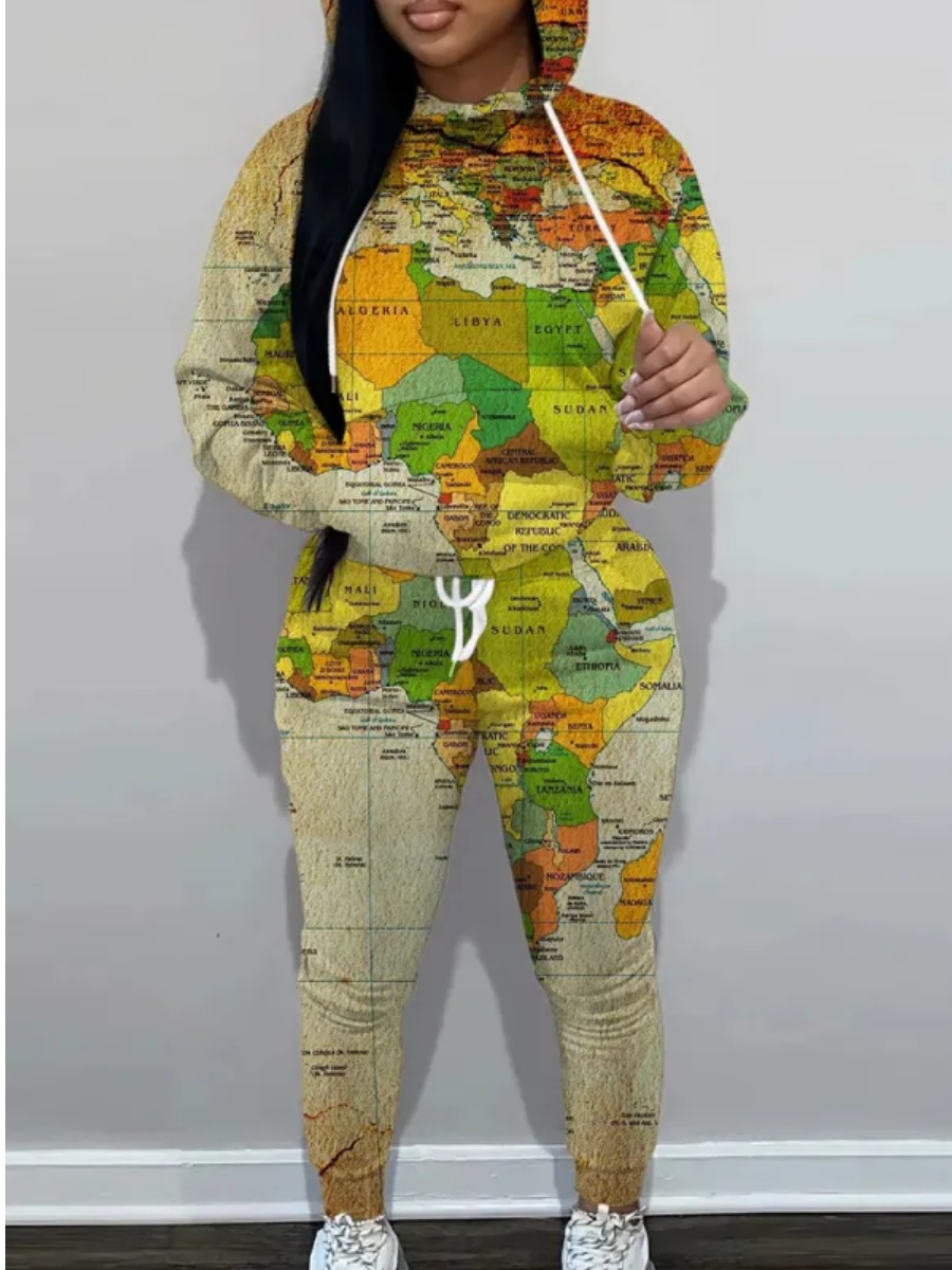 LW World Map Letter Print Kangaroo Pocket Tracksui