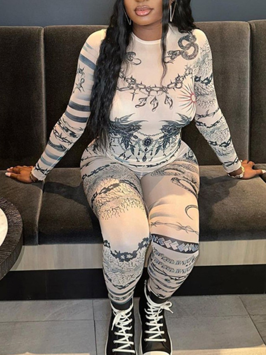 LW Dragon Print See Through Pants Set
