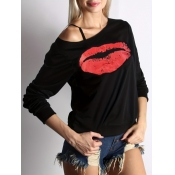 LW Plus Size Casual Lip Print Red Hoodie